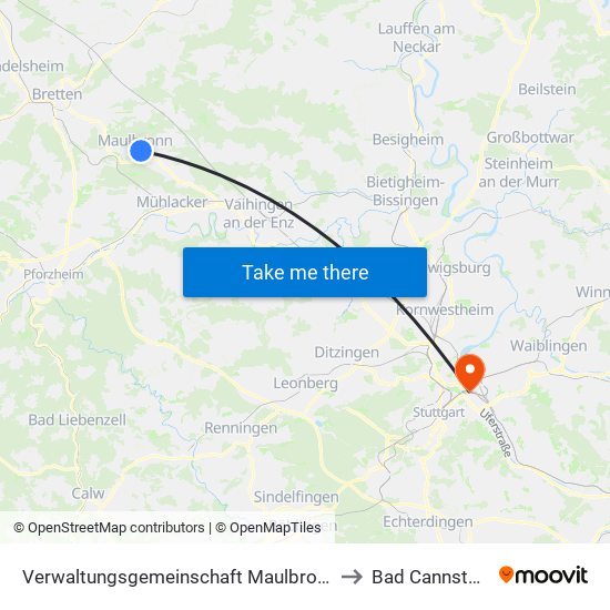Verwaltungsgemeinschaft Maulbronn to Bad Cannstatt map