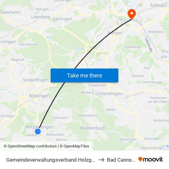 Gemeindeverwaltungsverband Holzgerlingen to Bad Cannstatt map