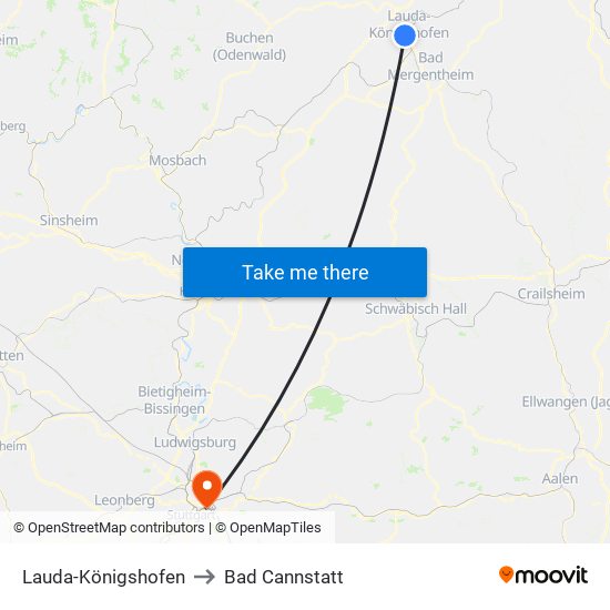 Lauda-Königshofen to Bad Cannstatt map