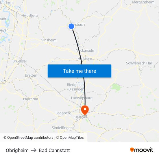 Obrigheim to Bad Cannstatt map