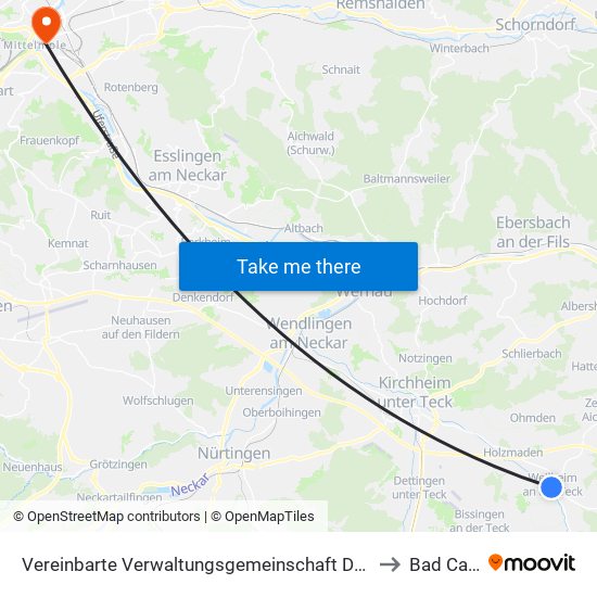 Vereinbarte Verwaltungsgemeinschaft Der Stadt Weilheim An Der Teck to Bad Cannstatt map