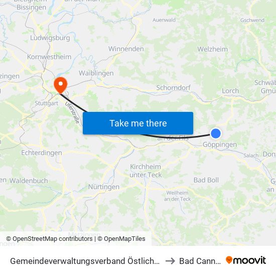 Gemeindeverwaltungsverband Östlicher Schurwald to Bad Cannstatt map