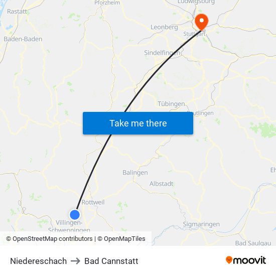 Niedereschach to Bad Cannstatt map