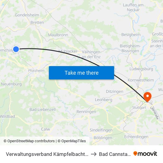 Verwaltungsverband Kämpfelbachtal to Bad Cannstatt map