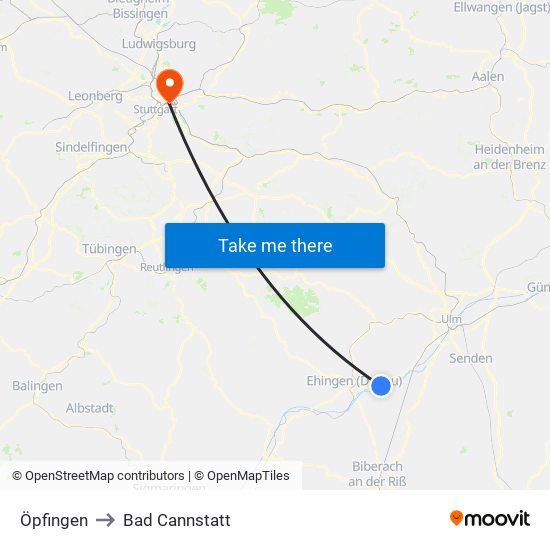 Öpfingen to Bad Cannstatt map