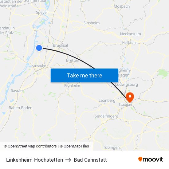 Linkenheim-Hochstetten to Bad Cannstatt map