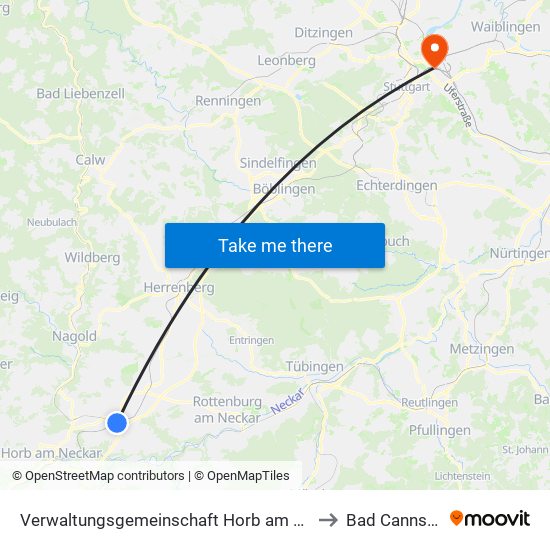 Verwaltungsgemeinschaft Horb am Neckar to Bad Cannstatt map