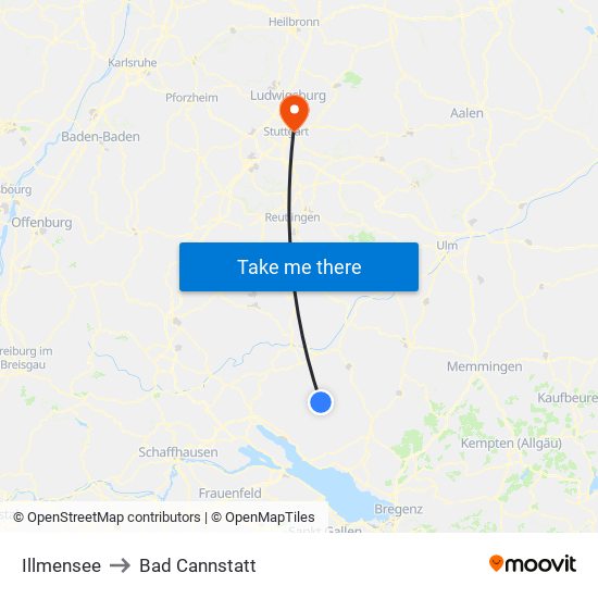 Illmensee to Bad Cannstatt map