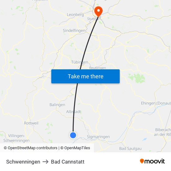 Schwenningen to Bad Cannstatt map