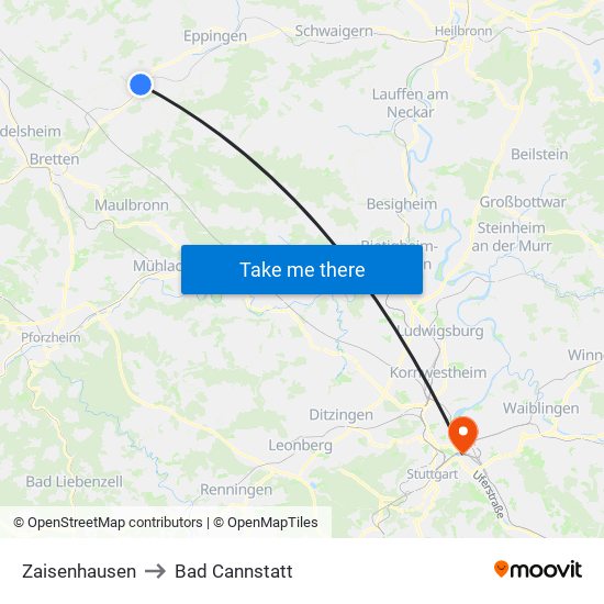 Zaisenhausen to Bad Cannstatt map