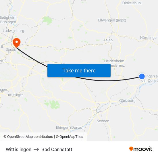 Wittislingen to Bad Cannstatt map