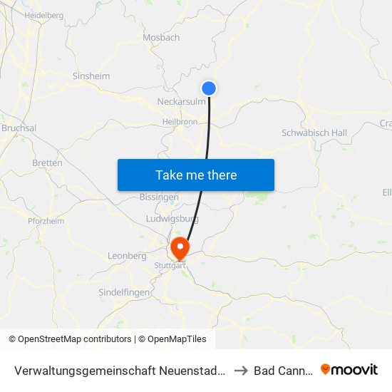 Verwaltungsgemeinschaft Neuenstadt am Kocher to Bad Cannstatt map