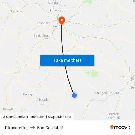 Pfronstetten to Bad Cannstatt map