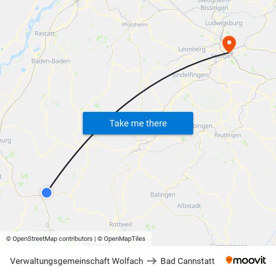 Verwaltungsgemeinschaft Wolfach to Bad Cannstatt map