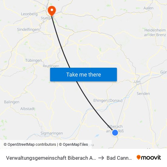 Verwaltungsgemeinschaft Biberach An Der Riß to Bad Cannstatt map