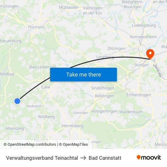 Verwaltungsverband Teinachtal to Bad Cannstatt map