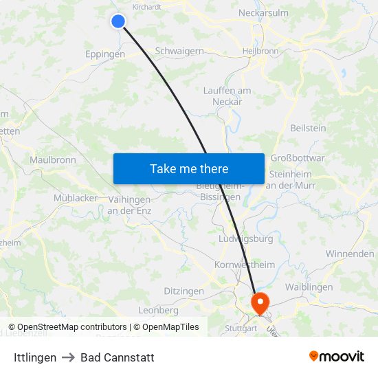 Ittlingen to Bad Cannstatt map