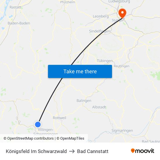 Königsfeld Im Schwarzwald to Bad Cannstatt map