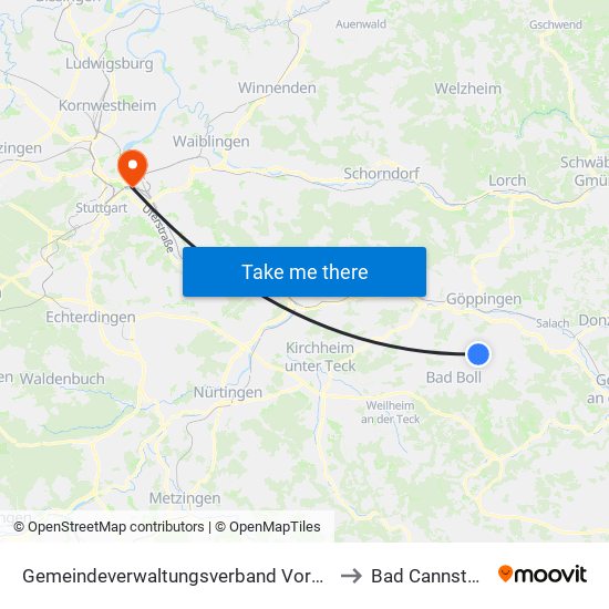 Gemeindeverwaltungsverband Voralb to Bad Cannstatt map