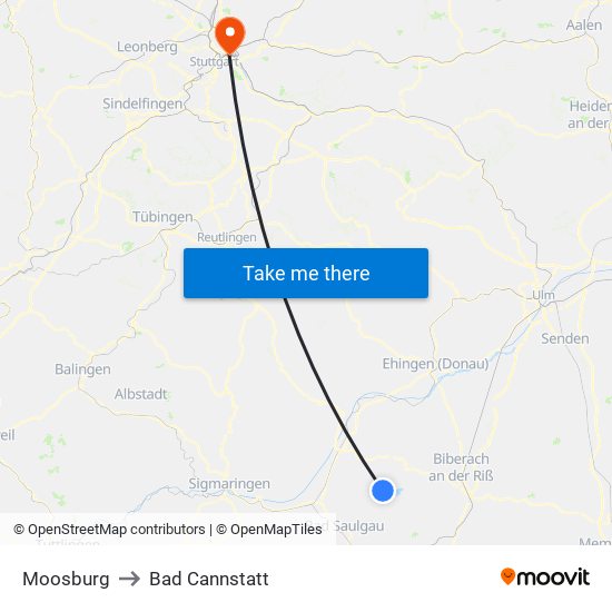 Moosburg to Bad Cannstatt map