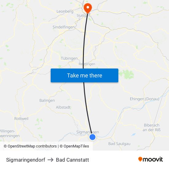 Sigmaringendorf to Bad Cannstatt map