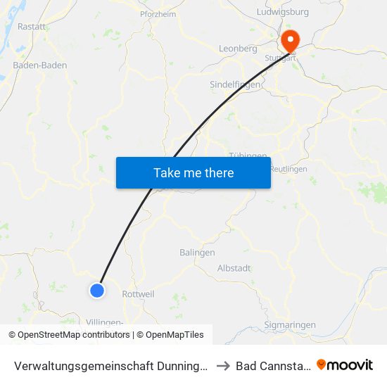 Verwaltungsgemeinschaft Dunningen to Bad Cannstatt map