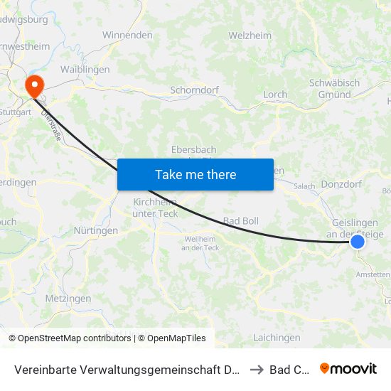 Vereinbarte Verwaltungsgemeinschaft Der Stadt Geislingen An Der Steige to Bad Cannstatt map
