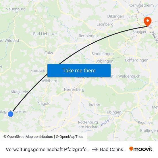 Verwaltungsgemeinschaft Pfalzgrafenweiler to Bad Cannstatt map