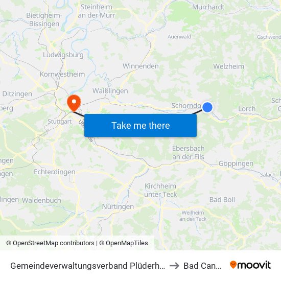 Gemeindeverwaltungsverband Plüderhausen-Urbach to Bad Cannstatt map