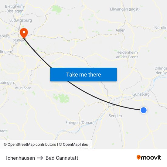 Ichenhausen to Bad Cannstatt map