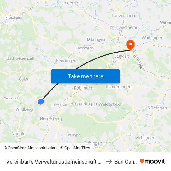 Vereinbarte Verwaltungsgemeinschaft Der Stadt Herrenberg to Bad Cannstatt map