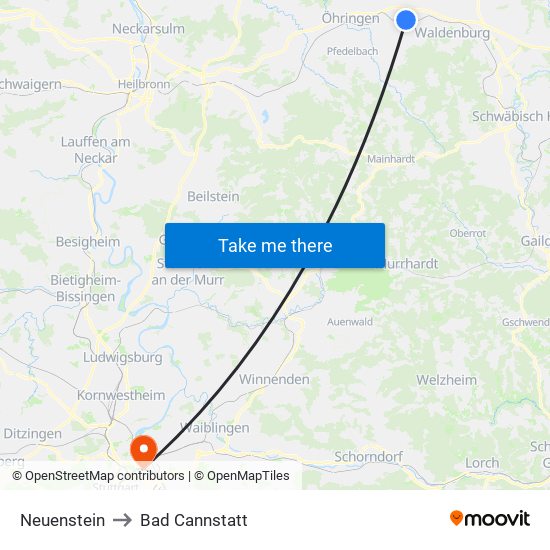 Neuenstein to Bad Cannstatt map