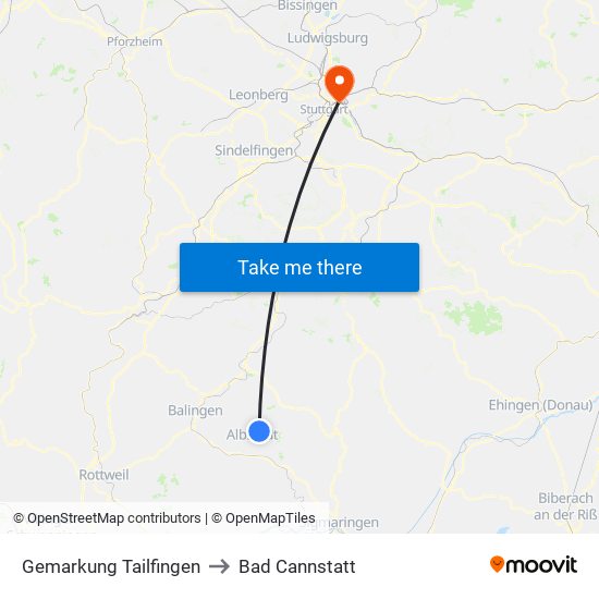 Gemarkung Tailfingen to Bad Cannstatt map