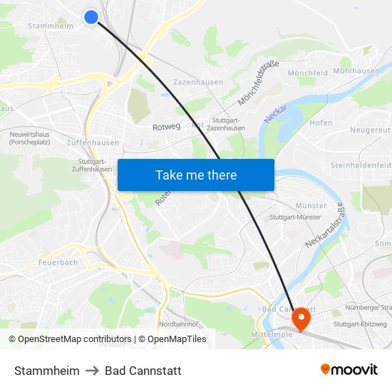 Stammheim to Bad Cannstatt map