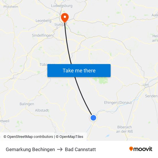 Gemarkung Bechingen to Bad Cannstatt map