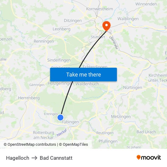 Hagelloch to Bad Cannstatt map