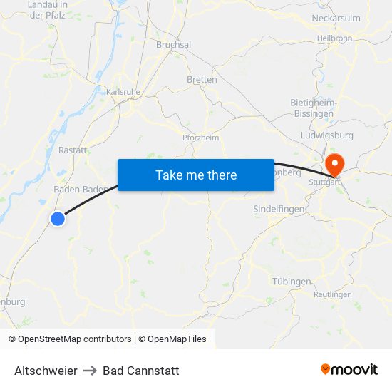 Altschweier to Bad Cannstatt map