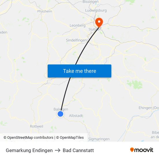 Gemarkung Endingen to Bad Cannstatt map
