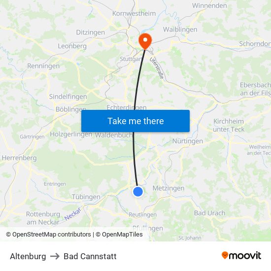 Altenburg to Bad Cannstatt map