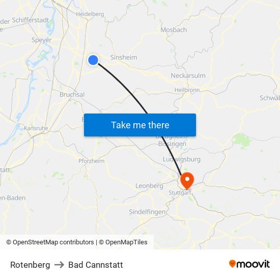 Rotenberg to Bad Cannstatt map
