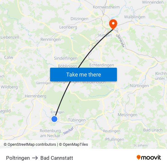 Poltringen to Bad Cannstatt map