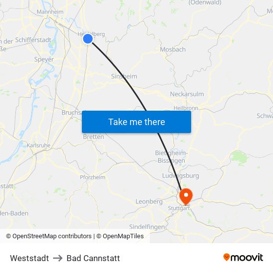 Weststadt to Bad Cannstatt map