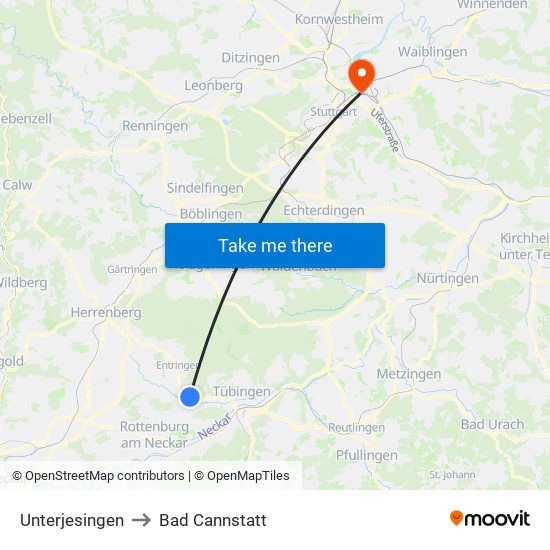 Unterjesingen to Bad Cannstatt map