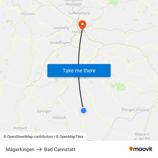 Mägerkingen to Bad Cannstatt map