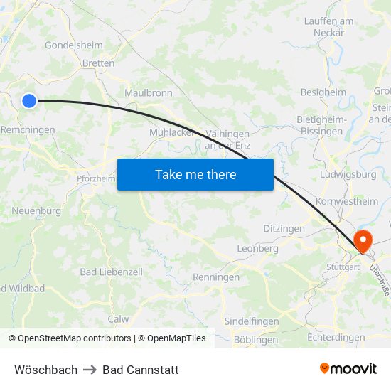 Wöschbach to Bad Cannstatt map