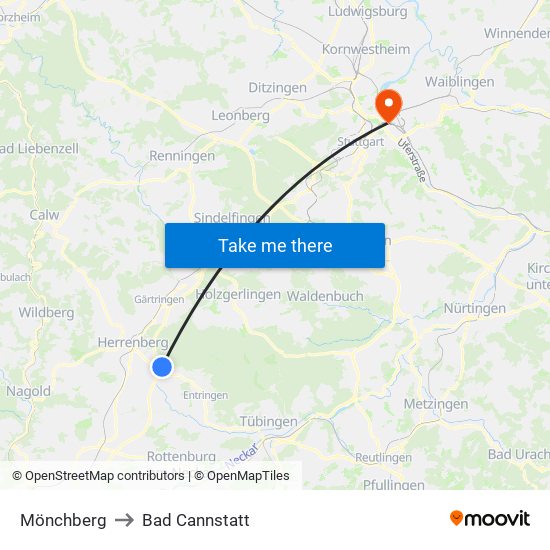 Mönchberg to Bad Cannstatt map