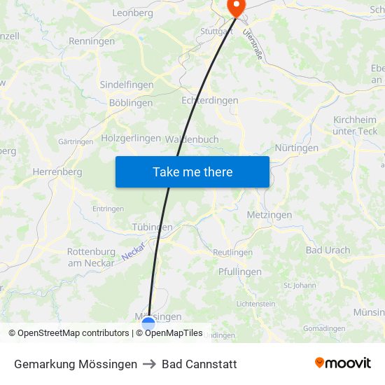 Gemarkung Mössingen to Bad Cannstatt map