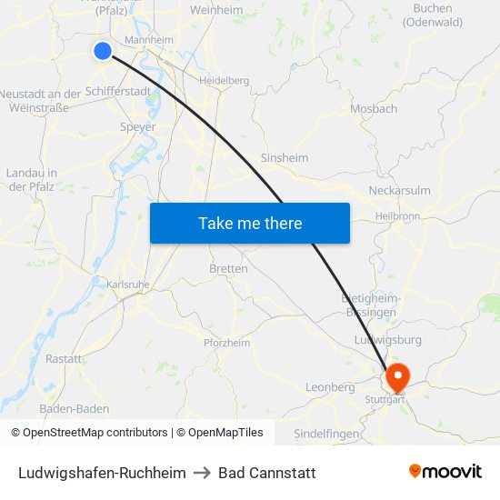 Ludwigshafen-Ruchheim to Bad Cannstatt map