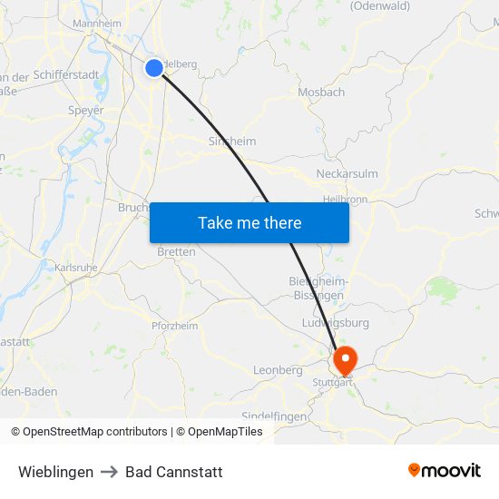 Wieblingen to Bad Cannstatt map
