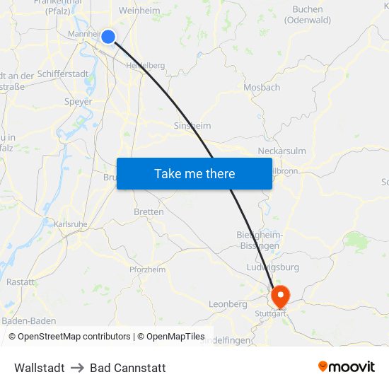 Wallstadt to Bad Cannstatt map